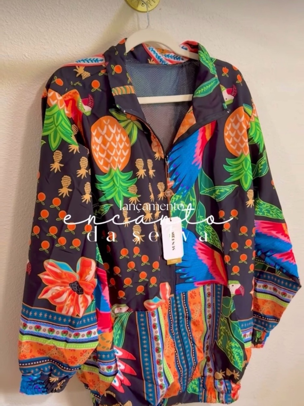 Colorful Tropical Print Windbreaker Jacket